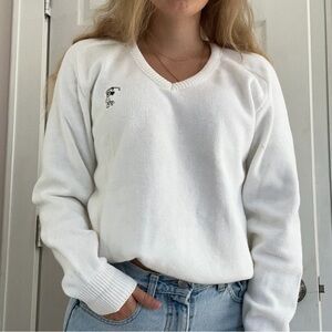 White V-Neck Sweater Vintage Mickey Mouse